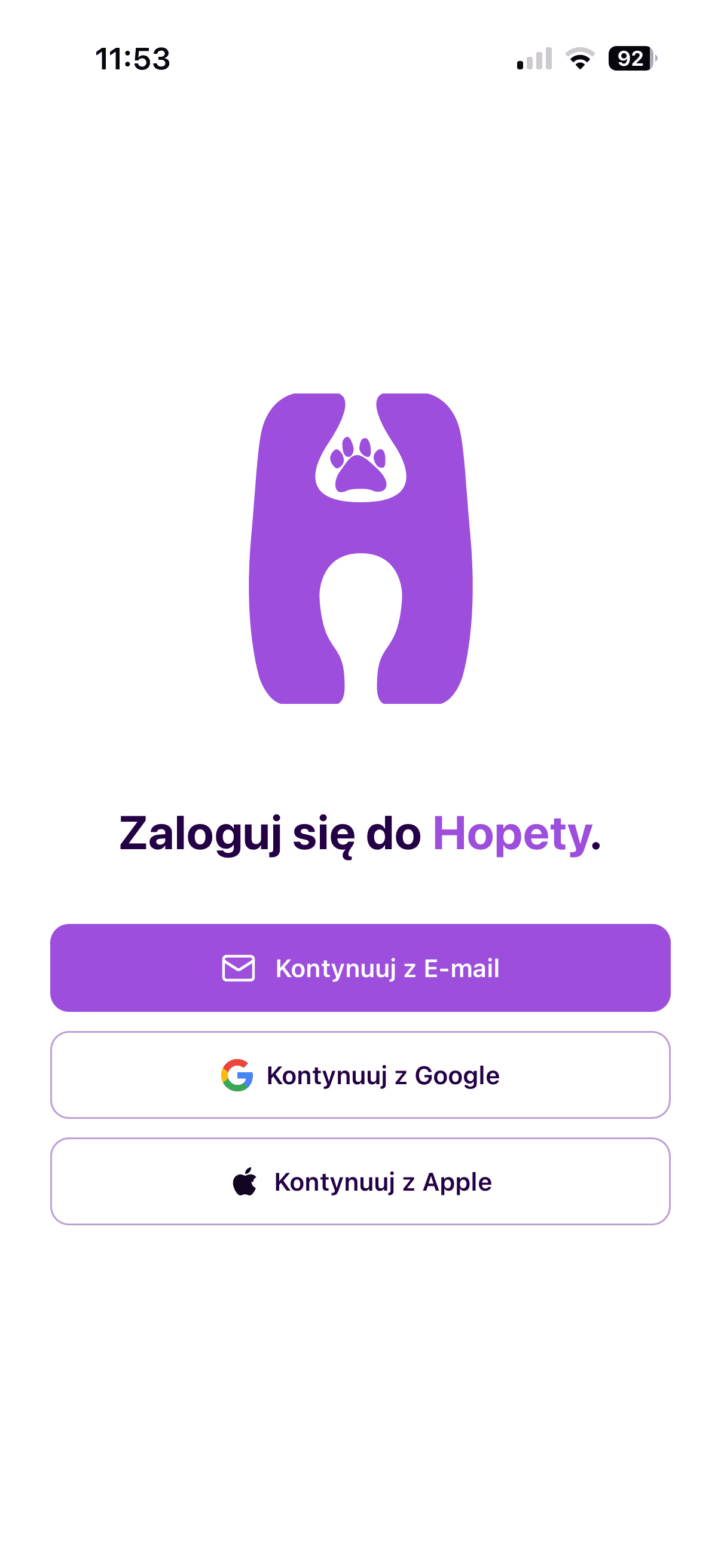 Hopety. Panel logowania